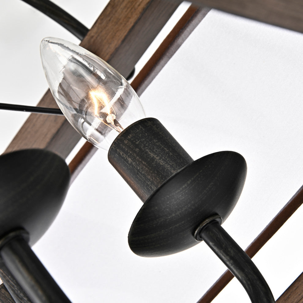 Nora Wood and Fabric Shade Cage Flush Mount Antique Black 4-light