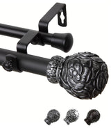 Davor 1" Double Curtain Rod, Black, 48-84"