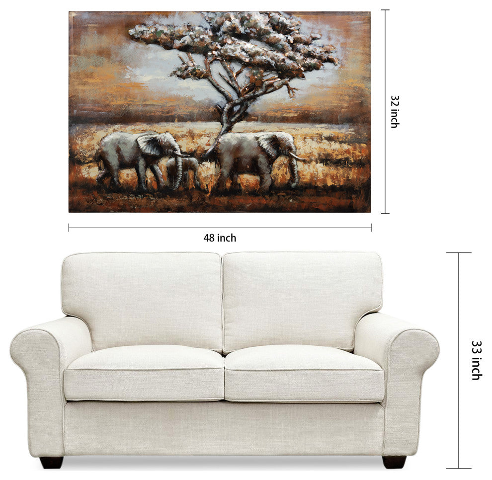 "Elephants" Mixed Media Iron Hand Painted Dimensional Wall Art