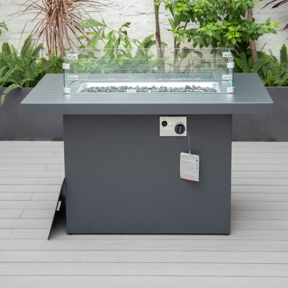 LeisureMod Chelsea Patio Modern Black Aluminum Propane Fire Pit Table Black