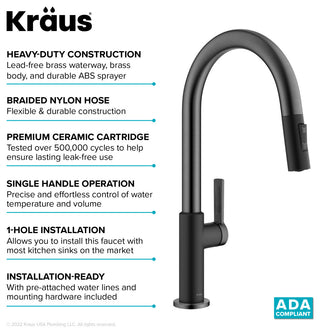 Oletto Pull-Down 1-Hole Kitchen Faucet, Matte Black/Spot Free Black Stainless