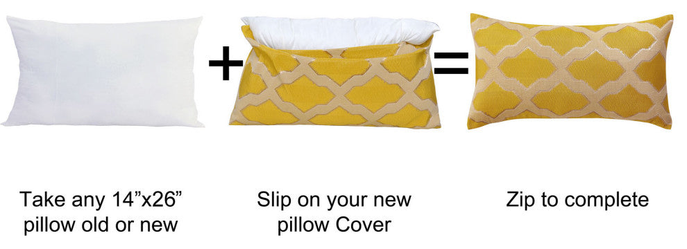 Safi Jacquard Lumbar 2 Pieces Pillow Shell Set, Gold, 14"x26"