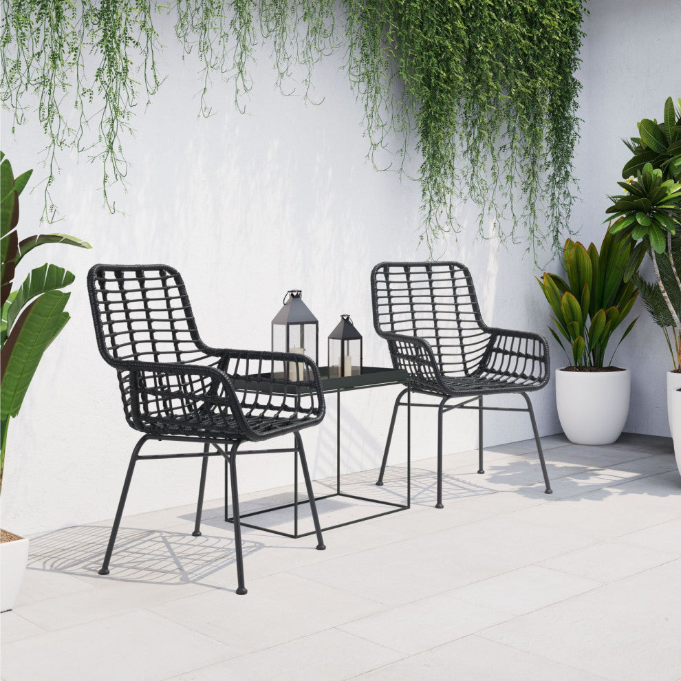 Dining Chair, Set of 2, Aluminum, Metal, Black, Outdoor Patio Balcony Garden