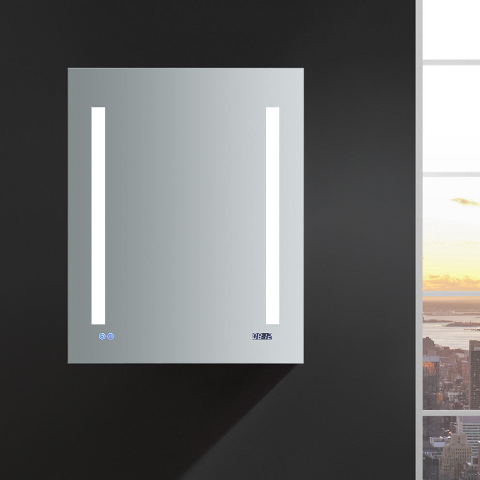 Tiempo Bathroom Medicine Cabinet With LED Lighting and Defogger, 24"x30"