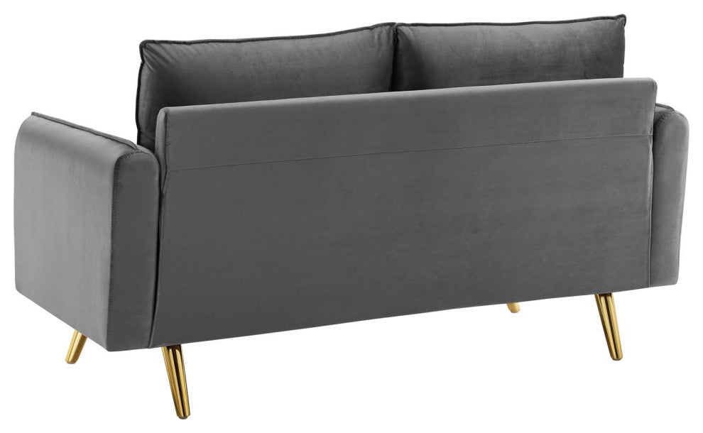 Loveseat Sofa, Velvet, Gray, Modern, Living Lounge Hotel Lobby Hospitality