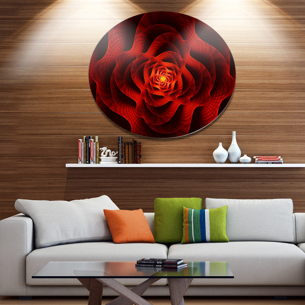Fractal Red Flower Of Love, Flower Disc Metal Artwork, 38"