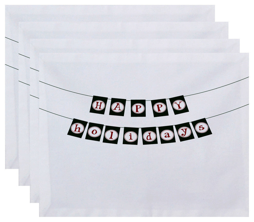 18"x14" Happy Holidaysbanner, Word Print Placemat, Green, Set of 4