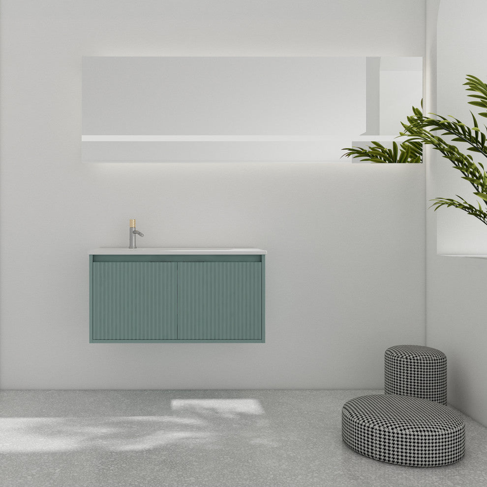 36" Plywood Wall Mounted Bath Vanity Set, Drop-Shaped Resin Sink