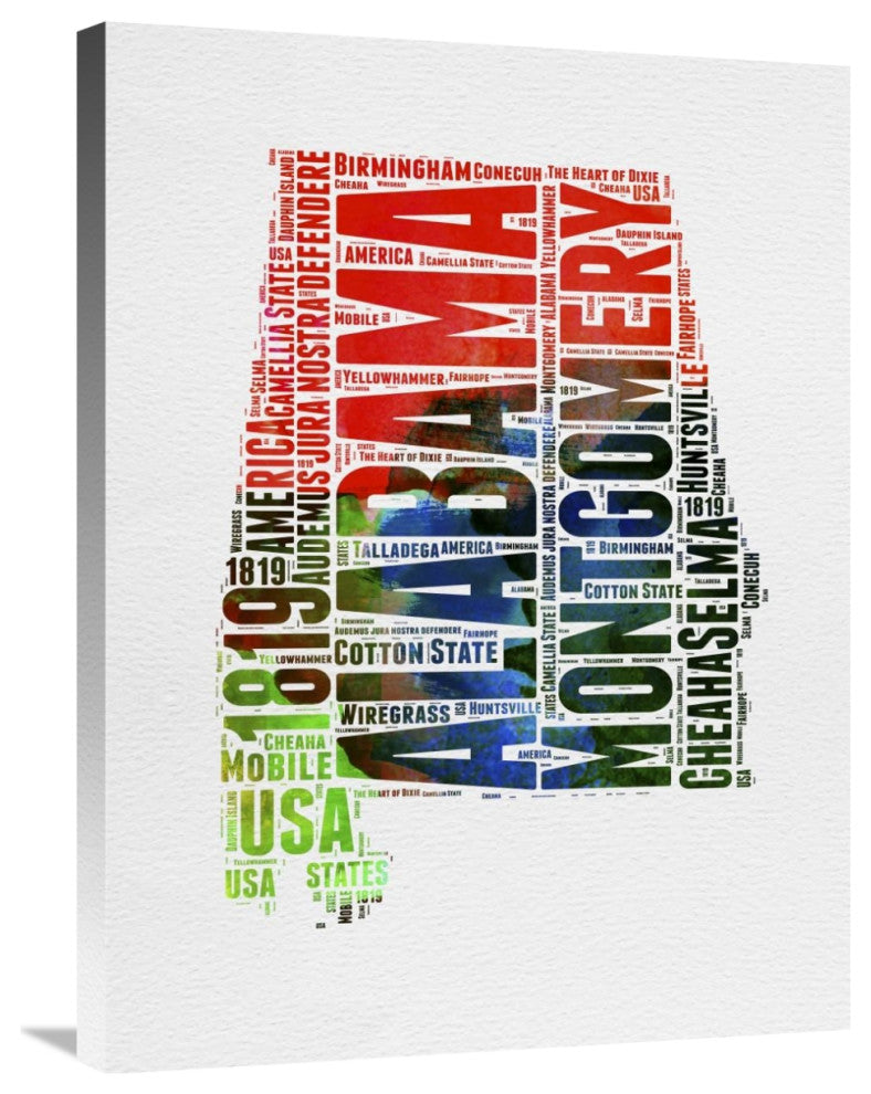 "Alabama Watercolor Word Cloud" Fine Art Print