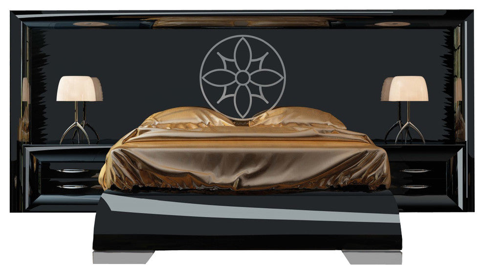 Md Sophie 45 Special Headboard Bedroom Set, Glossy Black, King