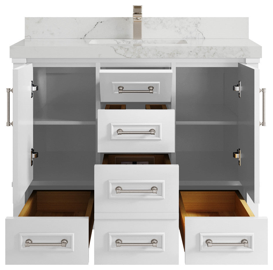 Aberdeen 42 Single Sink Bath Vanity in White 2" Calacatta Nuvo