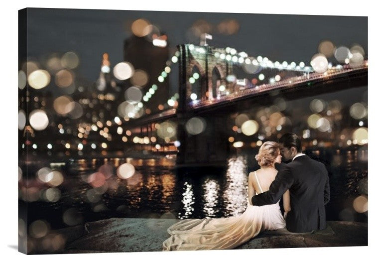 "Kissing in a NY Night" Stretched Canvas Giclee by Dianne Loumer, 22x16"