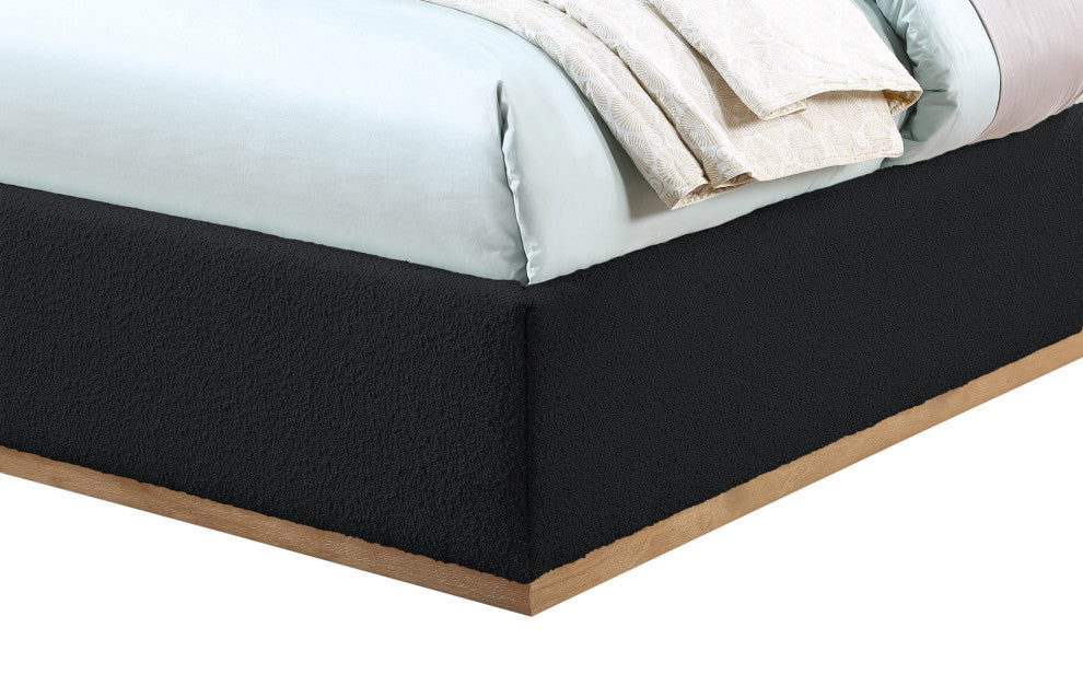 Monaco Boucle Fabric Upholstered Bed, Black, Twin