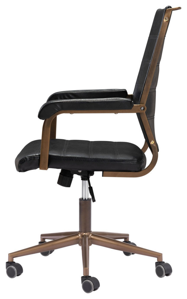 Chair, Faux Vinyl Leather, Steel, Vintage Black, Bronze, Home Business Office