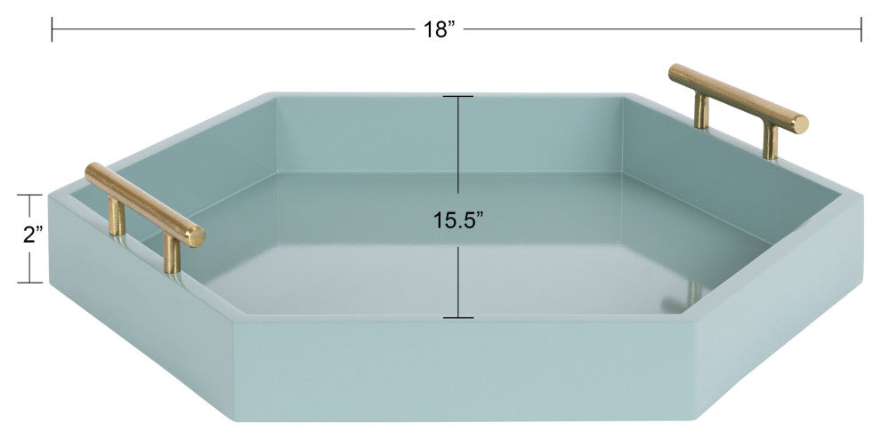 Lipton Hexagon Decorative Tray With Metal Handles, Blue, 18x18