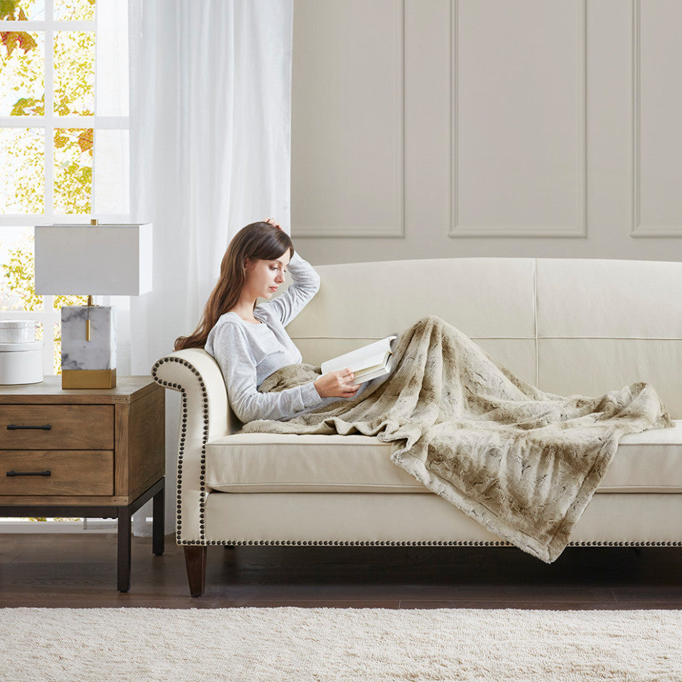 Madison Park Zuri Oversized Faux Fur Throw, Sand