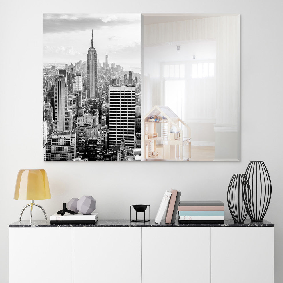 Beveled Wall Mirror on Free Floating Tempered Glass 48"x36", My New York