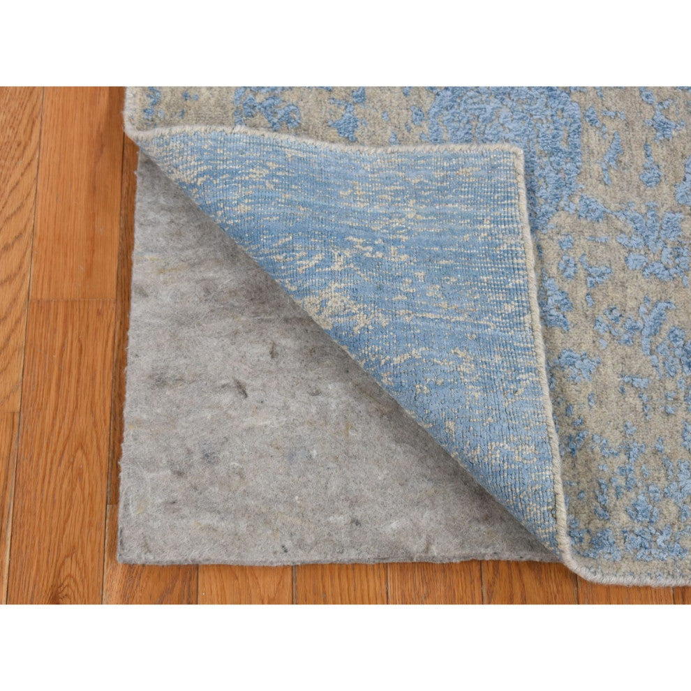 Blue Jacquard Hand Loomed Wool/Silk Pomegranate Design Runner Rug 2'5"x10'1"