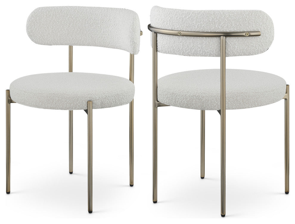 Beacon Dining Chair, Set of 2, Cream, Boucle Fabric, Brushed Brass Finish