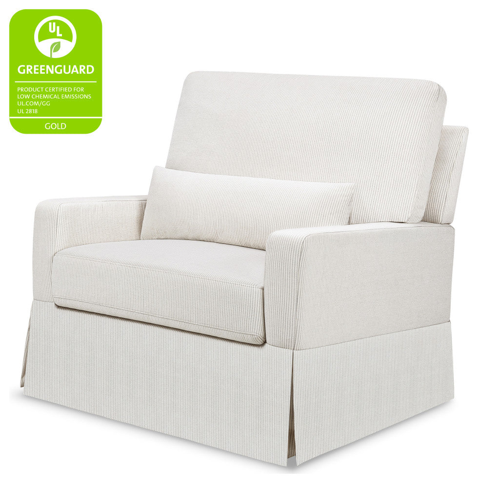 Crawford Pillowback Chair and a Half Comfort Swivel Glider, Fog Chatham Stripe Performance Eco-Weave