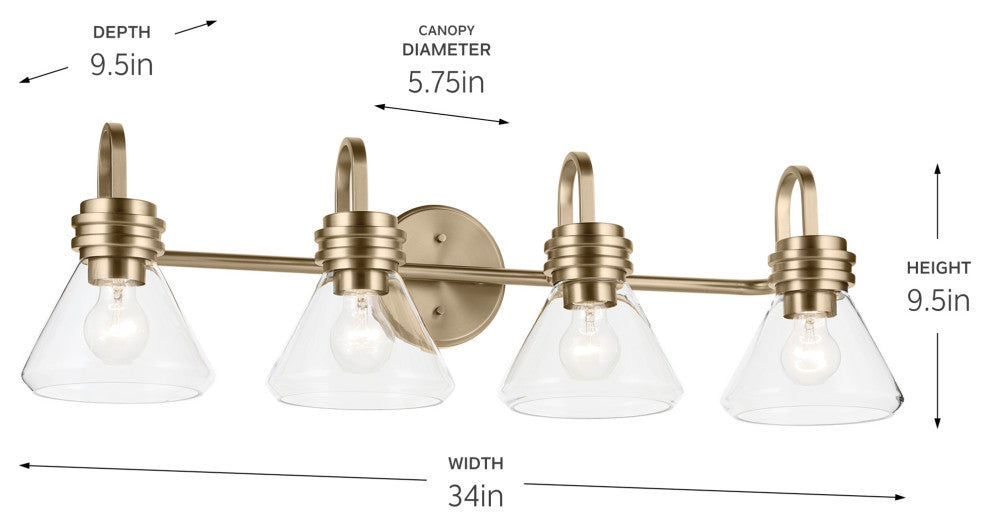 34" 4-Light Vanity Light With Clear Glass
