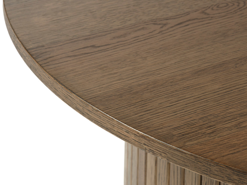 Mid-Century Modern Round Pedestal Coffee Table, Smoked Oak