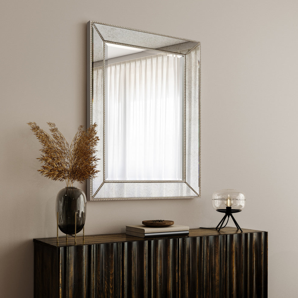 Champagne Bead Beveled Rectangle Solid wood framed Wall Mirror,multi size, 40" X 30