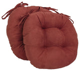 16" Solid Micro Suede Round Tufted Chair Cushions, Set of 2, Red Wine