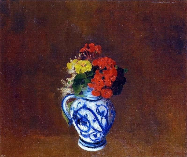 Odilon Redon Flowers in a Vase With Blue Decoration Gallery Wrapped Canvas Print