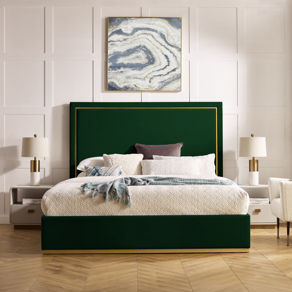 Inspired Home Marceline Bed Upholstered, Hunter Green Velvet King