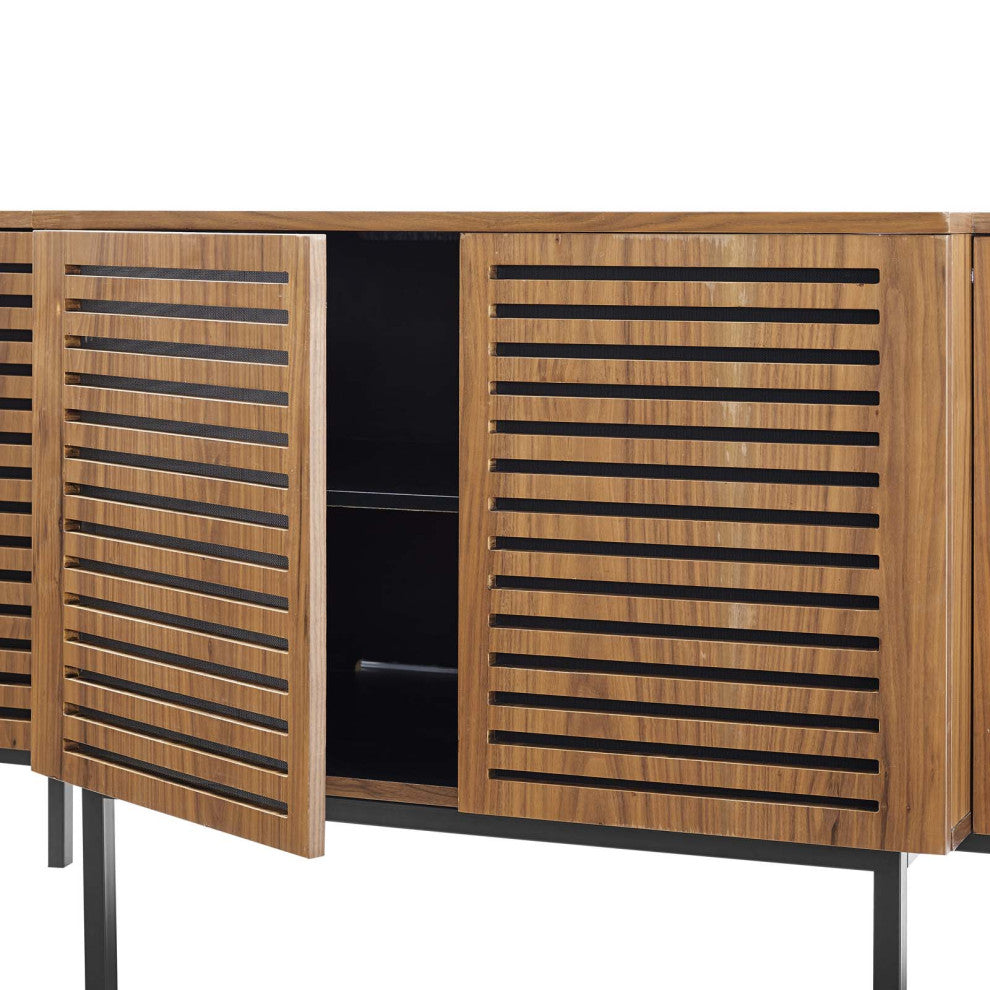 Console Entry Table Sideboard, Rectangular, Wood, Metal, Brown Walnut, Modern
