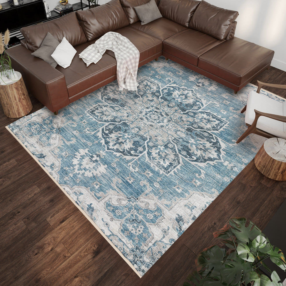 Indoor/Outdoor Marbella MB3 Denim Machine Washable 9' x 12' Rug