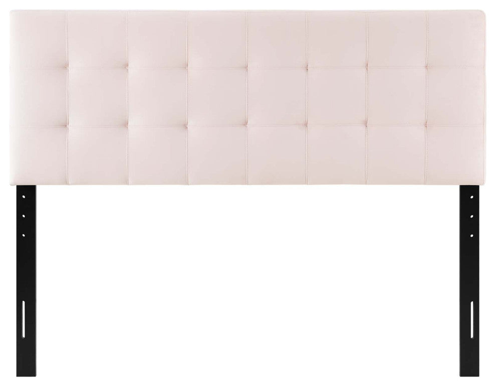Contemporary Modern Bedroom Full Size Tufted Headboard, Velvet Fabric, Pink