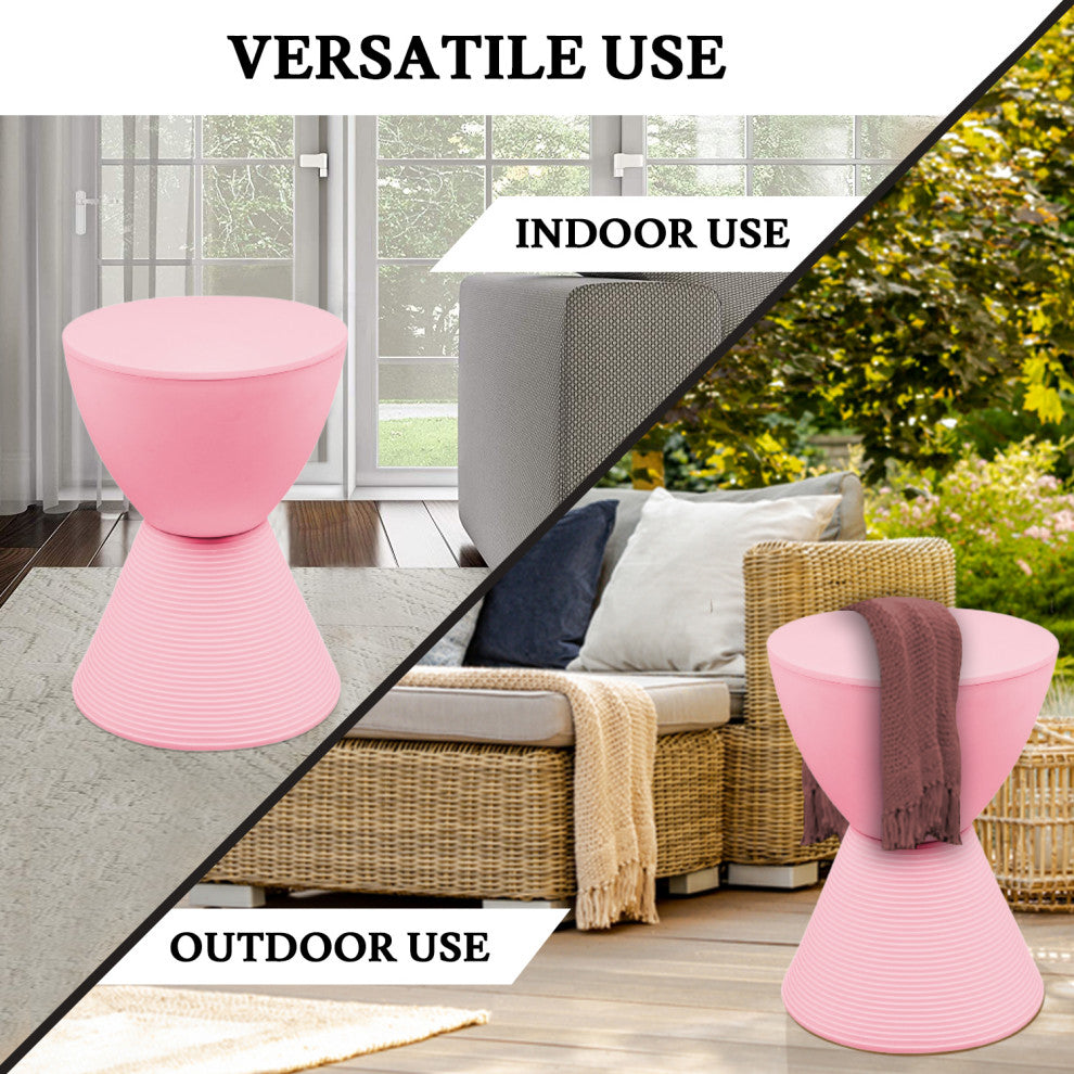 Round Side Table in ABS Plastic Ribbed Design End Table with Removable Lid, Pink