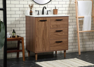 Home Living Modern Natural Oak-Light Bathroom Vanity, Walnut Brown, 30"