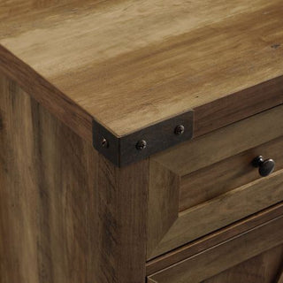 White background close-up of top corner and drawer area.