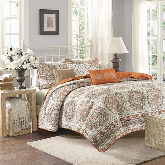 Madison Park Printed Quilt 6-Piece Coverlet Set, King/California King