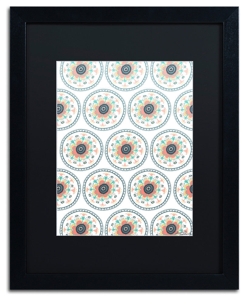 Elizabeth Caldwell 'Floral Suzanis' Art, Black Frame, Black Mat, 16x20