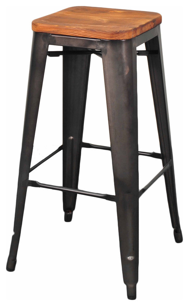 Metropolis Backless Stool, Set of 4, Gunmetal, Bar Stool, Wooden