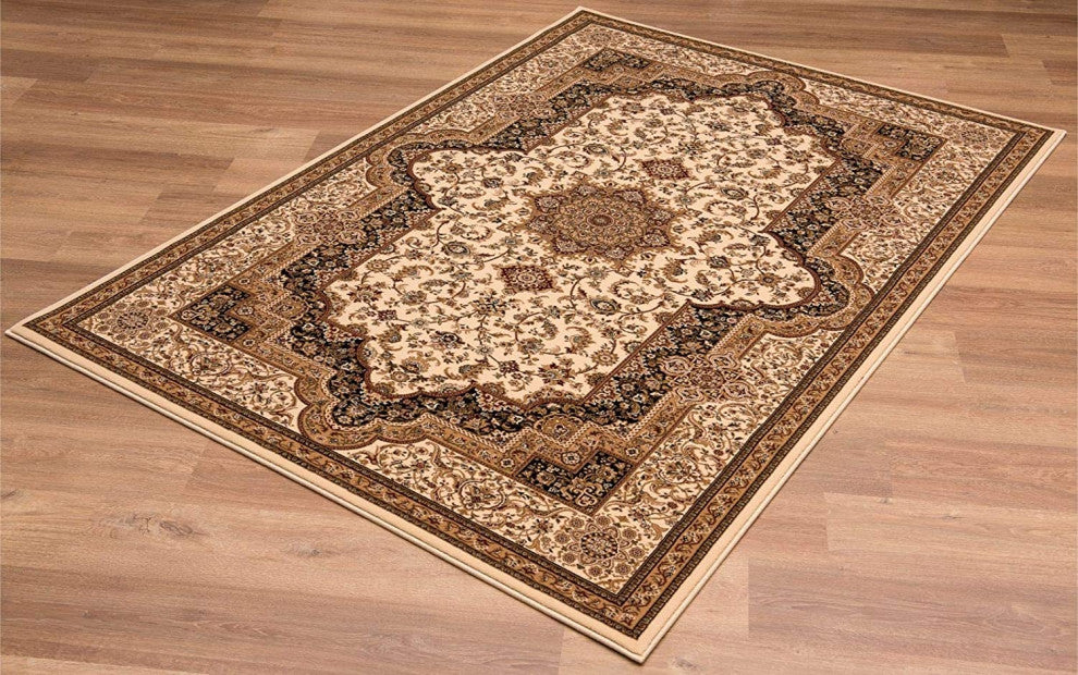 Rug Branch Traditional Persian Cream Black Indoor Area Rug - 5'x7'