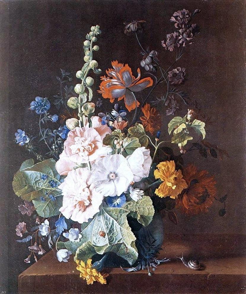 Jan Van Huysum Hollyhocks and Other Flowers in a Vase Wall Decal