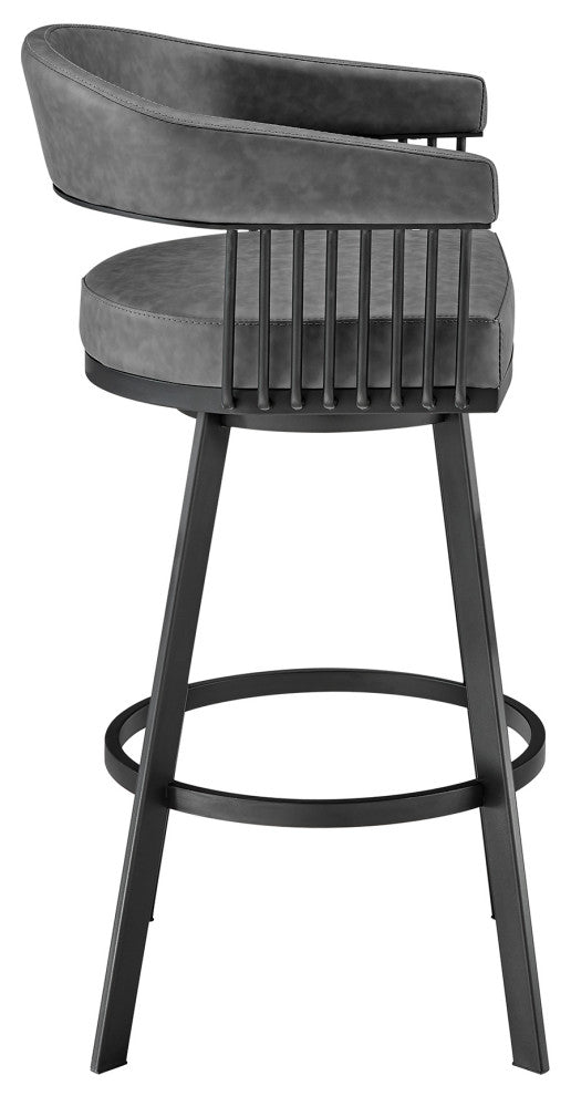 Chelsea 26" Swivel Bar Stool, Black Finish and Gray Faux Leather