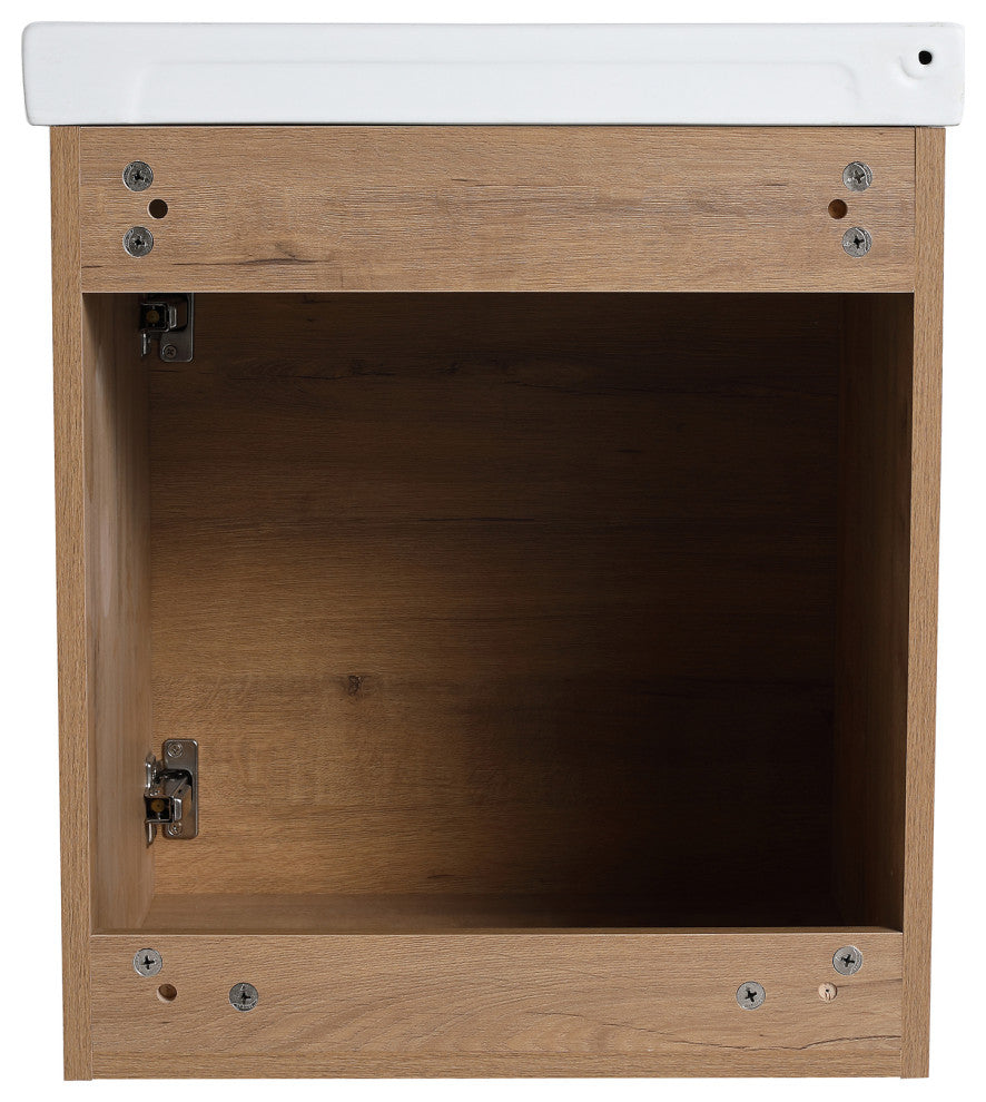 18 in. Wall-Mounted Small Bathroom Vanity With Ceramic Sink, Imitative Oak