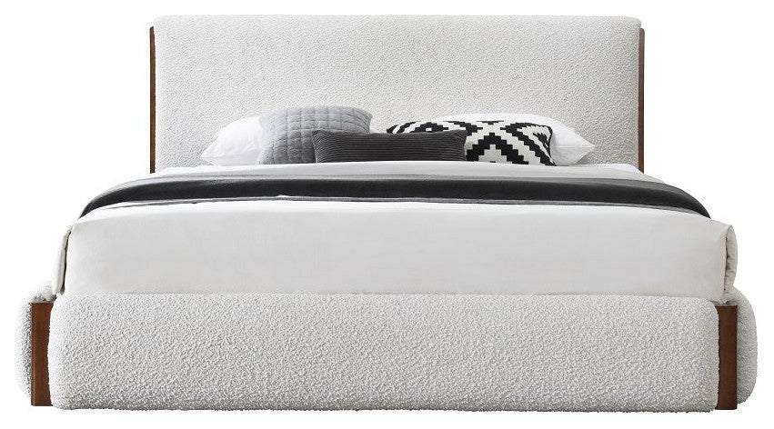 Acme Sandro Queen Bed White Boucle/Walnut Finish