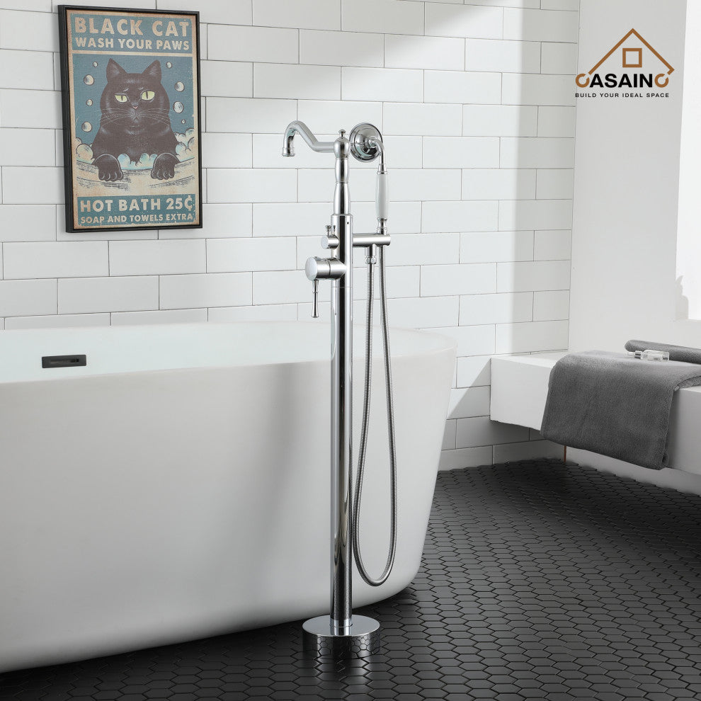 Single Handle Classical Freestanding Bathtub Faucet with Hand Shower Hand, Chrome