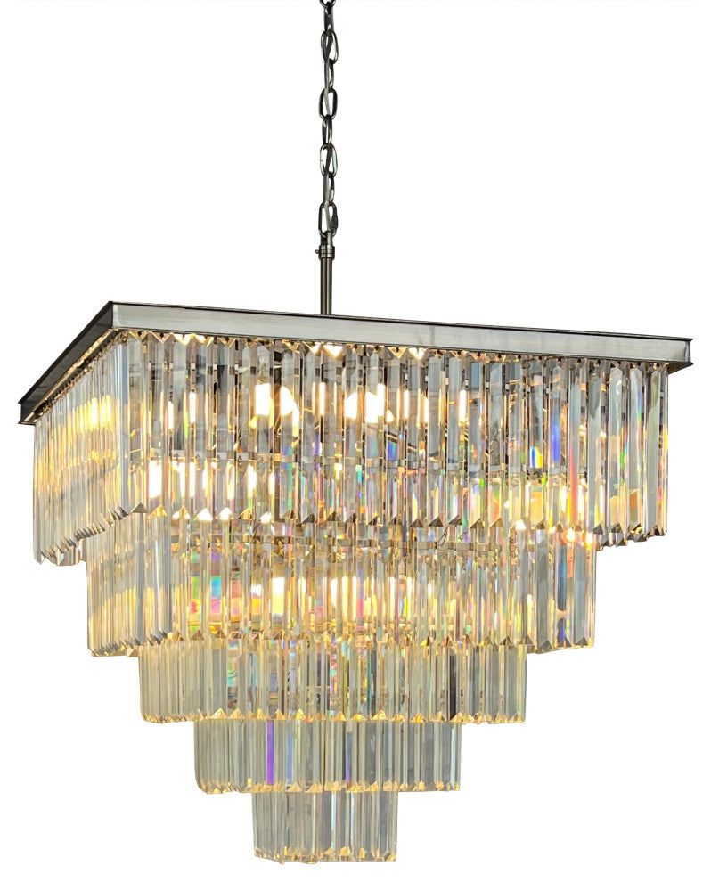 D"™Angelo 16 Light Square Glass Crystal Prism Chandelier, Brushed Nickel
