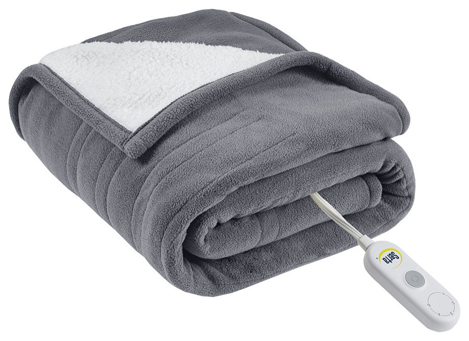 Serta Fleece to Sherpa Heated 50x60" Fleece Sherpa Electric Throw Blanket, Grey