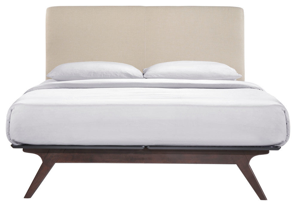 Modern Contemporary Set of 5, Queen Size Bedroom Set, Beige, Fabric, Wood