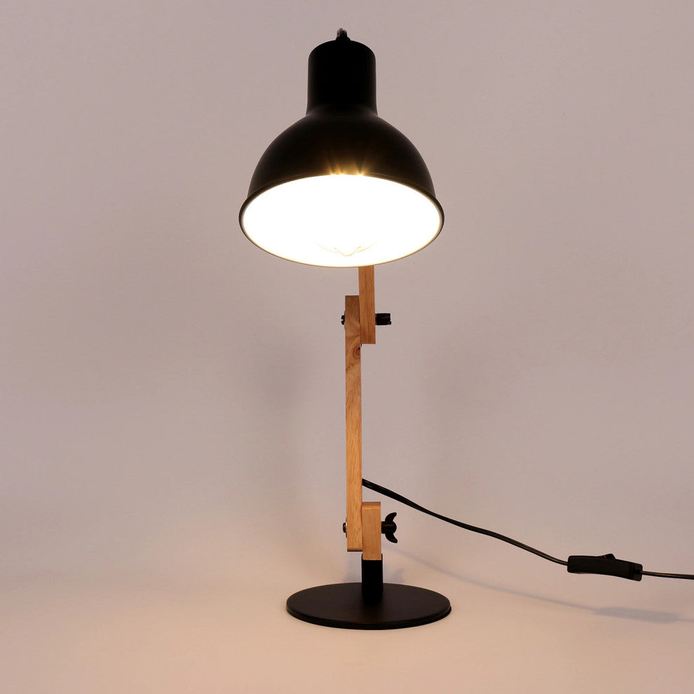 Modern Black Wood LED Desk Lamp For Bedside, Office
