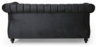 Bauman Modern Glam Channel Stitch Loveseat with Nailhead Trim, Black and Dark Brown, Velvet
